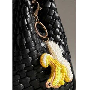 New Anthropologie Beaded fruit icon bag charm banana key chain